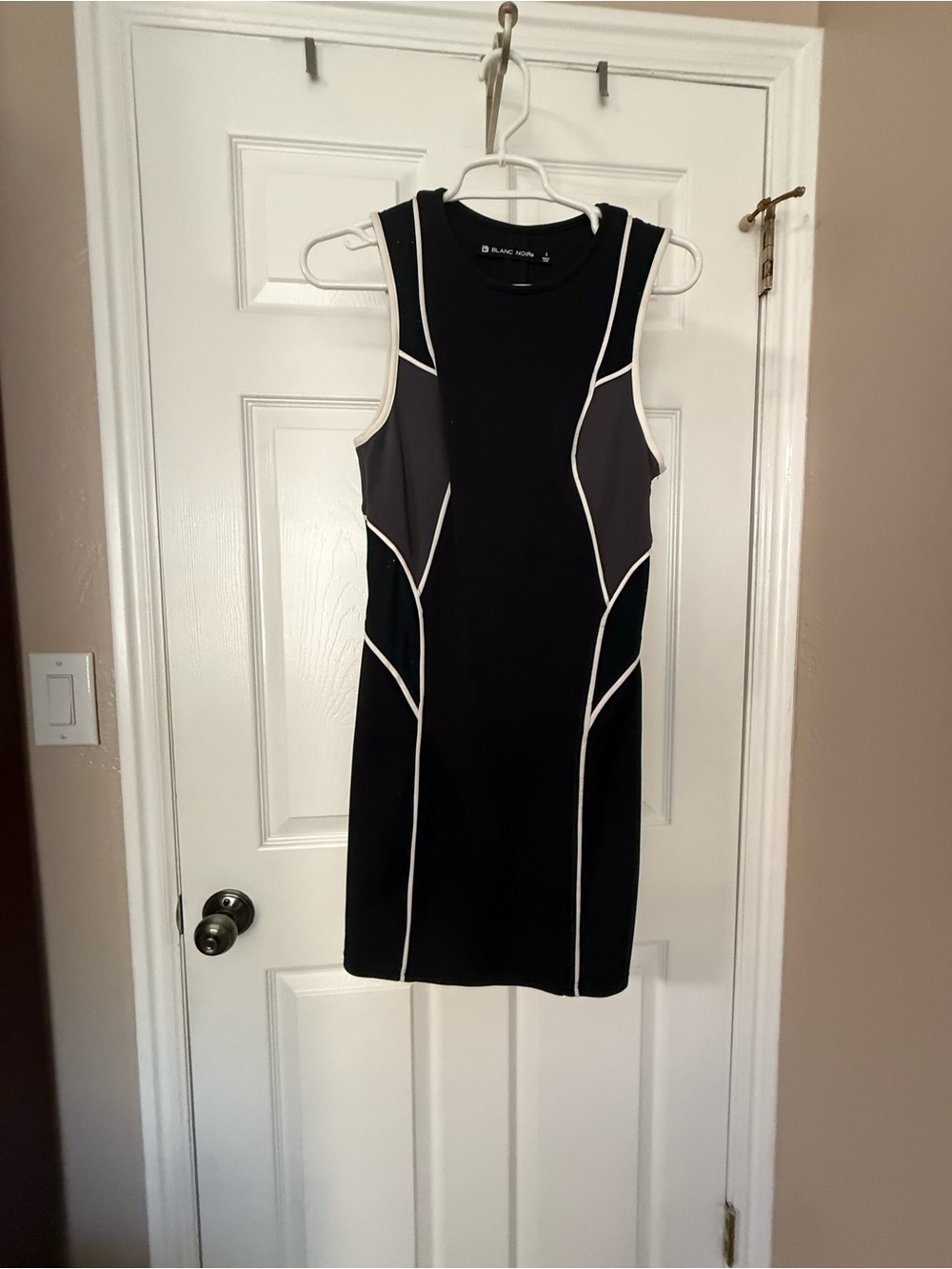blanc noir Black and White Paneled Sheath Dress